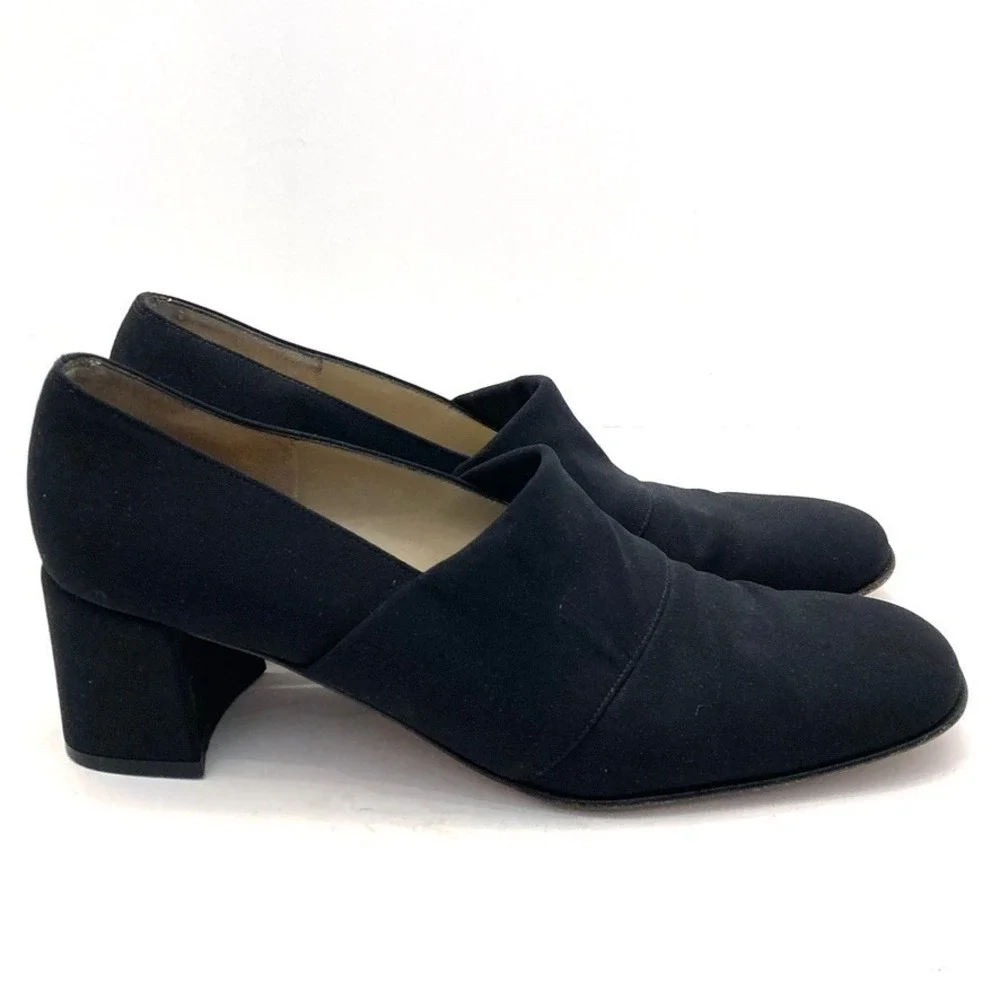 Salvatore Ferragamo Black Fabric‎ Block Heels Womens 10 AA Narrow Careerwear